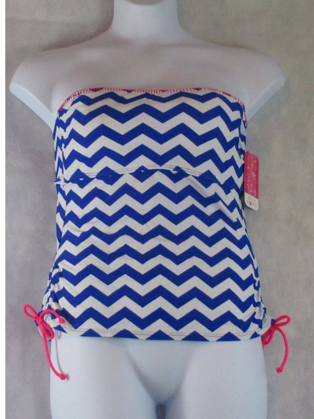Hula Honey Juniors Chevron-Print Bandeau Tankini Top, Blue White Stripe, XS